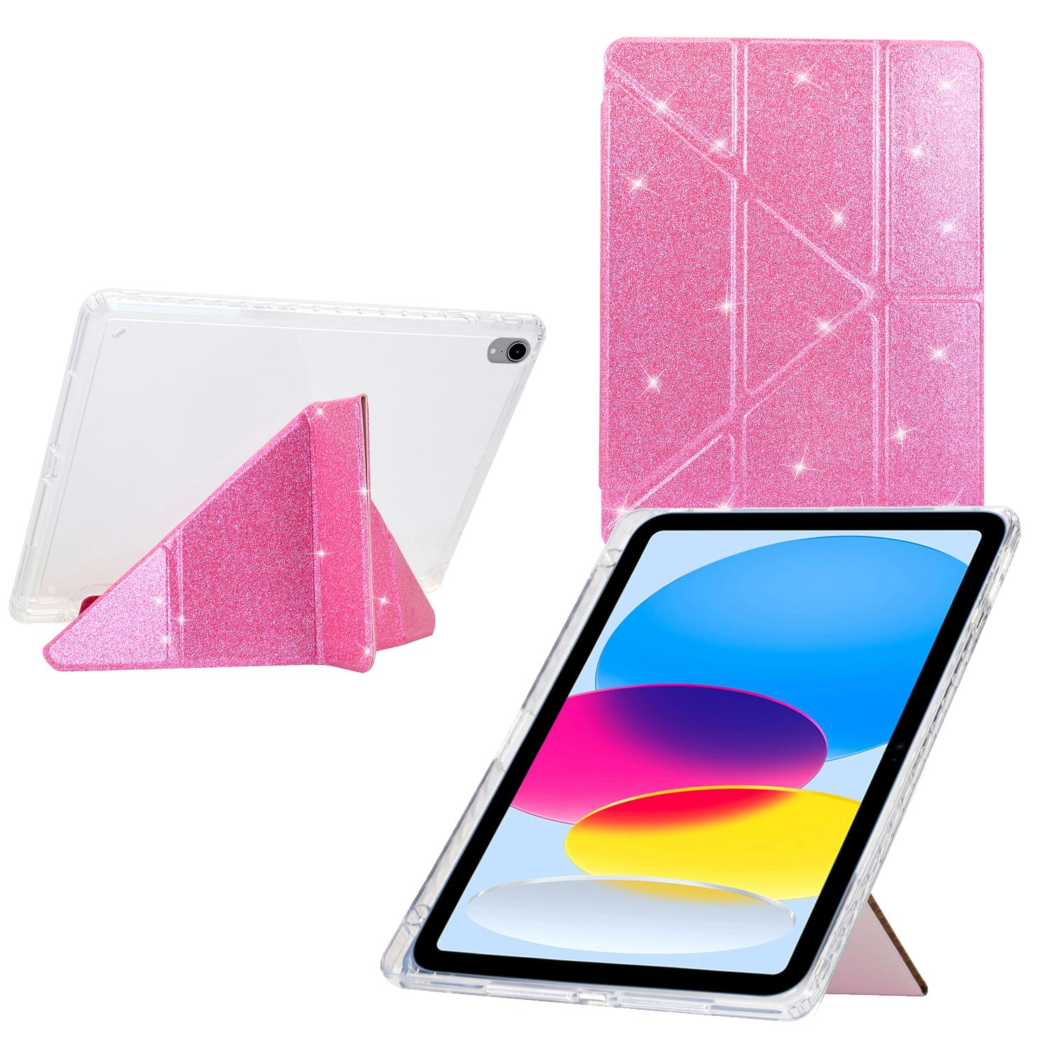

For iPad (2025)/10.9 (2022) Case Y-Fold Stand Glitter Leather TPU Acrylic Clear Tablet Cover Pink