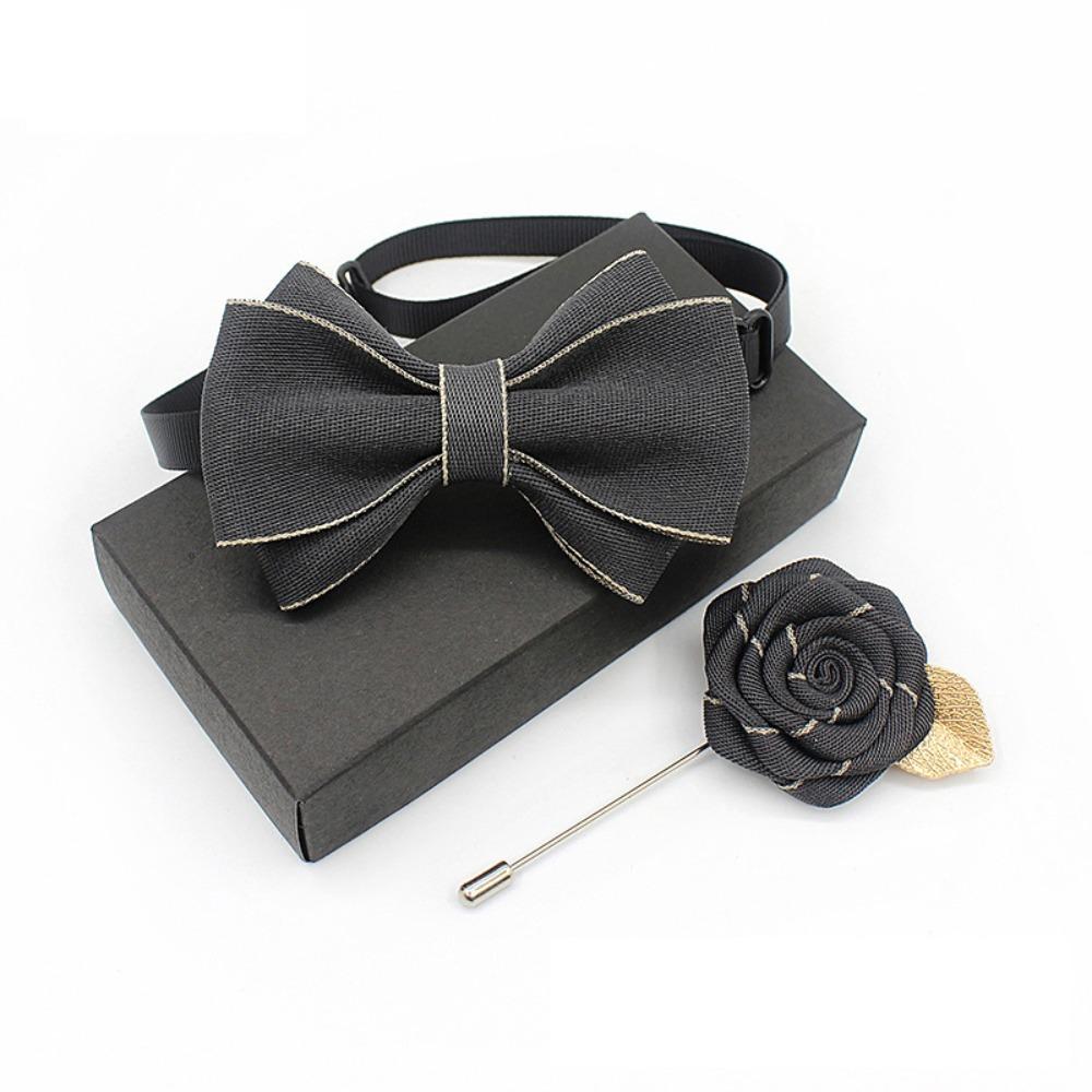 Polyester Neck Collar Adjustable Ribbon Bowtie Fashion Bow Tie Brooches Set  Business