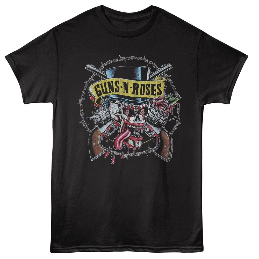 

Guns N Roses Men T-Shirt CLOWN SKULLS AND PISTOLS Official Music Black Cotton Unisex T-Shirt S