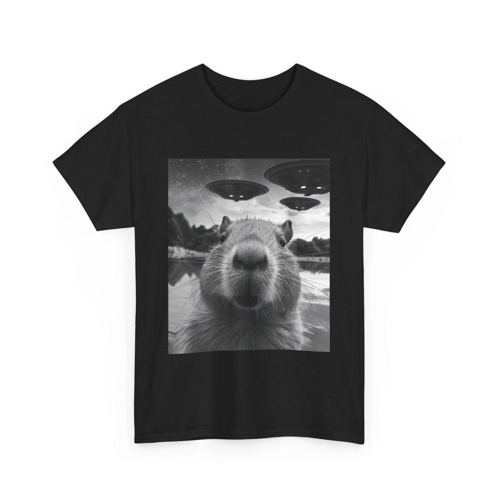 Funny Capybara Selfie with UFOs T shirt, UFO Capybaras Lovers Women Men Shirt 4XL