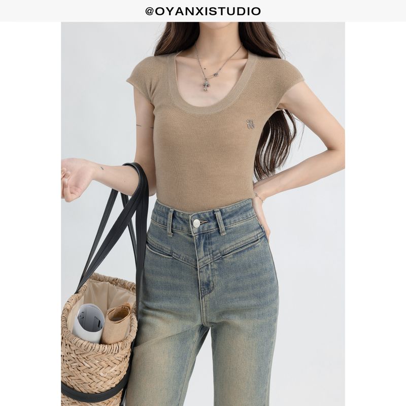 

Ouyang Xi Time Short Sleeve Slim Fit Slim Looking Outfit Top Khaki(Regular Version-In Stock) XS