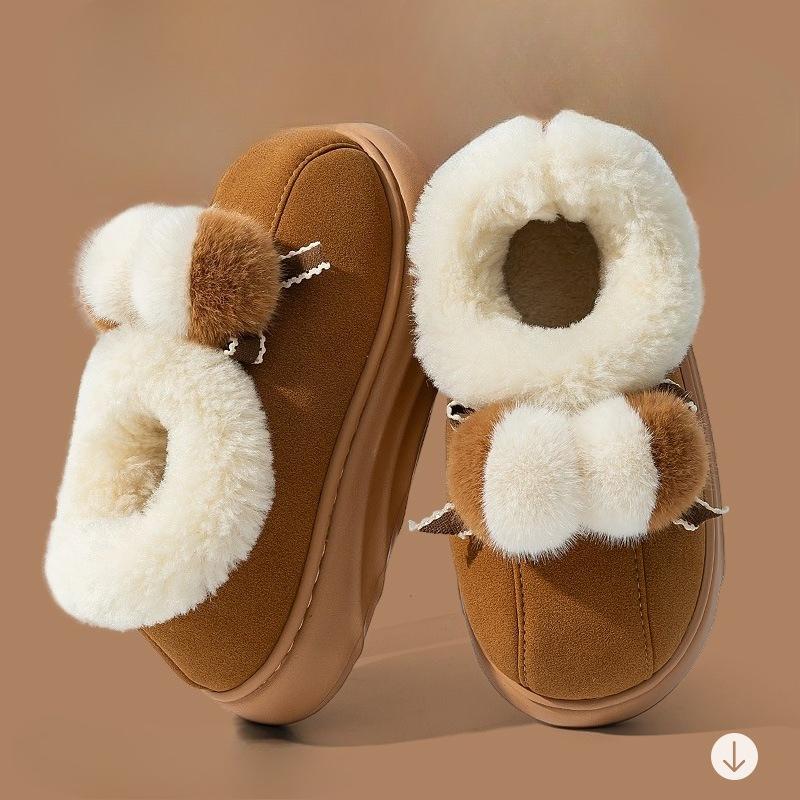 Indoor Hausschuhe mit Fleece-Wärme, dicksohligen Absätzen und Baumwollschuhen