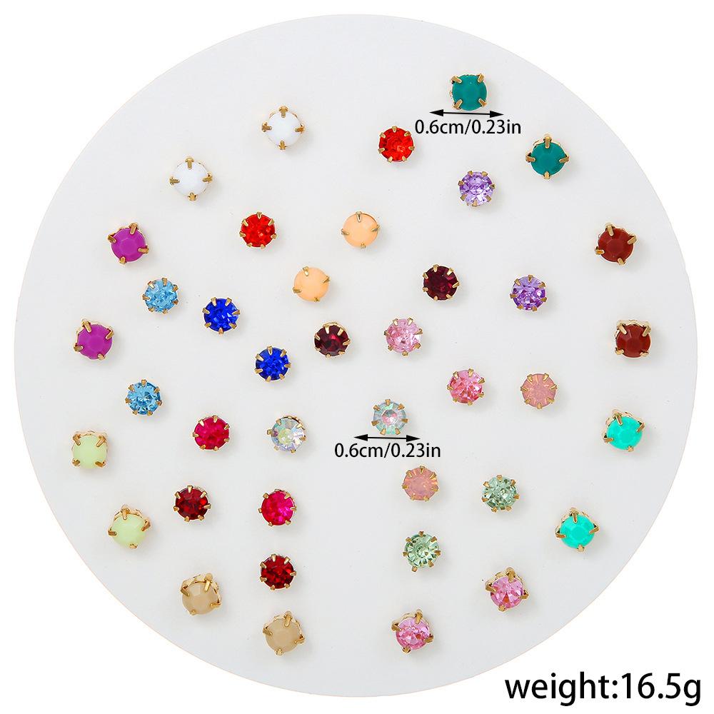 Korean version of small stud earrings colored rhinestone imitation pearl earrings simple 10 pairs combination set children's colored diamond stud