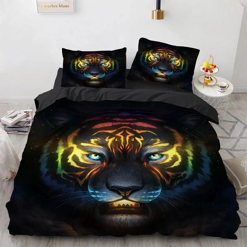 Tiger Bedding Set, Animal Print Duvet Cover Pillowcase, Home Bedroom Decoration, Boy Adult Comforter Sets Gift 2/3pcs