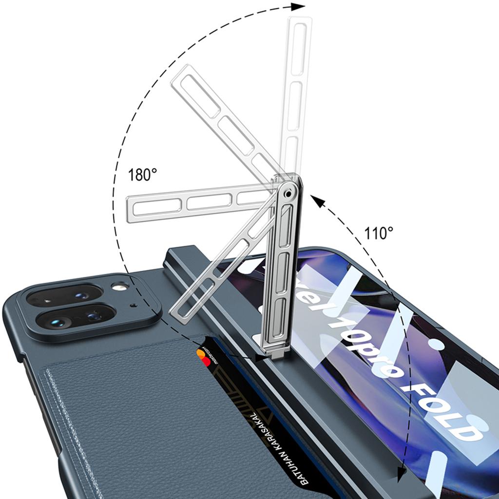 GKK For Google Pixel 10 Pro Fold Case with Card Holder/Kickstand/Magnetic Hinge Protection PC+Tempered Glass Phone Shell