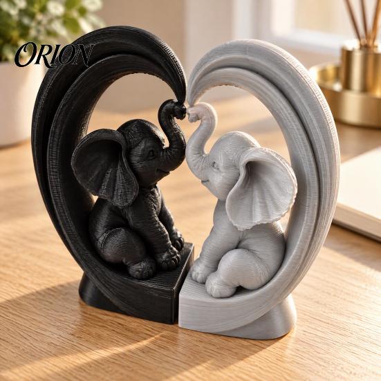 Decorative Figures for Entryway Table 2Pcs 3D Printed Baby Elephant Ornaments, Romantic Heart Shaped Figurines, Modern Handmade Look Home Accents