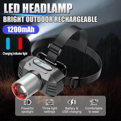 Type-C Rechargeable Headlamp Super Bright Head Light Front LED Head Flashlight Waterproof Outdoor Camping Flashing