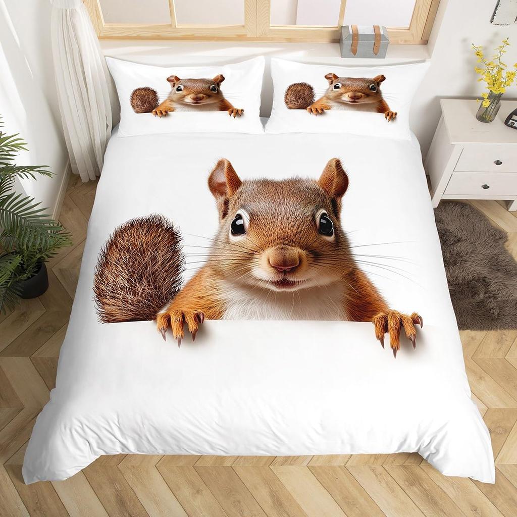 Cute Squirrel Duvet Cover Sets Boys Girls Queen King Size Kids Teens Bedspread Cover Bedroom Decor No Comforter Lightweight Down