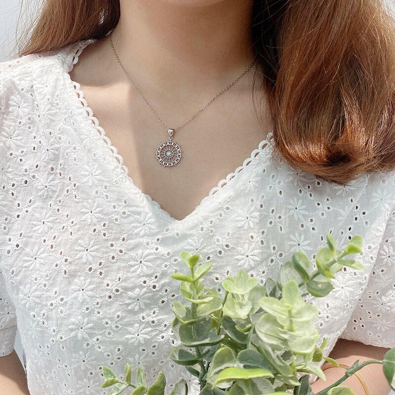 S925 Sterling Silver The Rudder Compass Necklace Europe And The United States Personality Temperament Anchor Jewelry Pendant