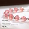 Banyan Tree S925 Silver Rose Quartz Bracelet with Strawberry Crystal Beads - Women's Fortune-Telling Peach Blossom Girlfriend Gift
