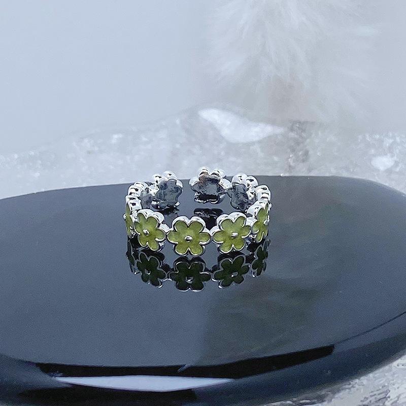 Kleiner Frischer Sommer Kühlendes Gefühl Grüner Emaille Tropfendes Öl Schmetterling Blume Öffnender Ring Nische Leichter Luxus High-End Ring