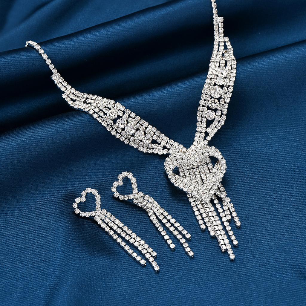 Middle Eastern Bridal Necklace Jewelry Women'S Suit Full Diamond Tassel Necklace Earrings 2-Piece Set Women'S Wedding Banquet Accessories
