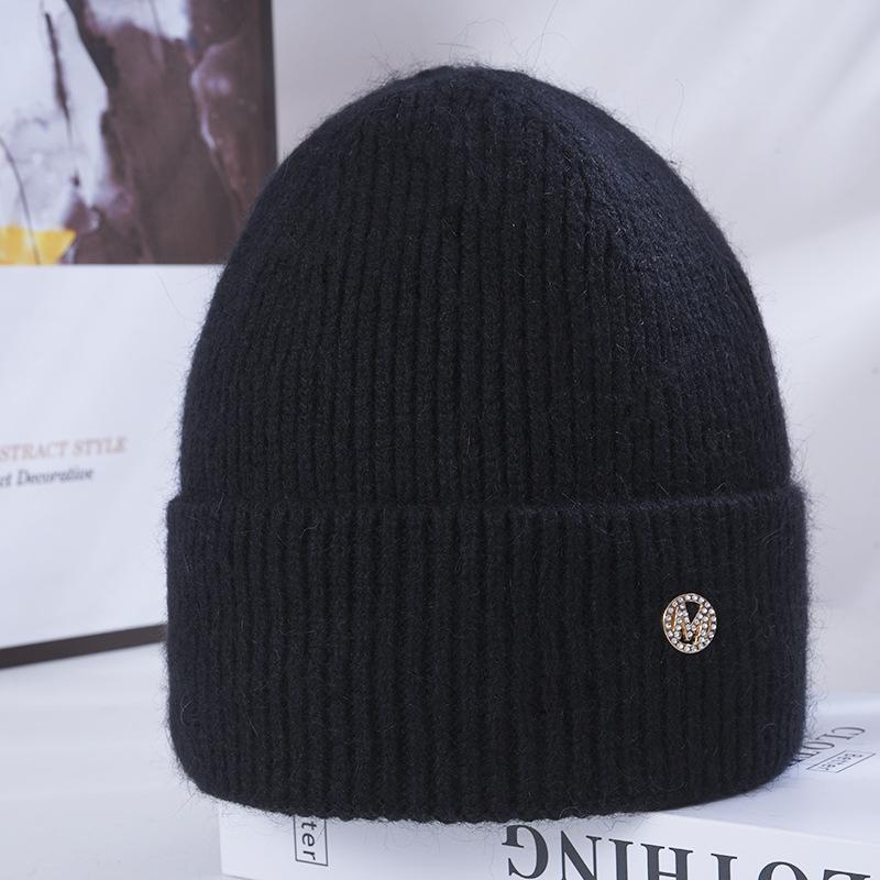 New Warm Rabbit Wool Knitted Hat for Women for Women Korean Style Versatile Plus Velvet Thickened Face with Small Windproof Ear Protection Wool Hat