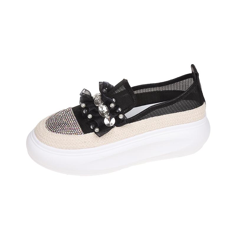 Espadrilles Femme Dentelle Cristal Mode Chaussures Diamants Mocassins de Pêcheur Dames Mocassins à Enfiler Ballerines en Caoutchouc Baskets Femme