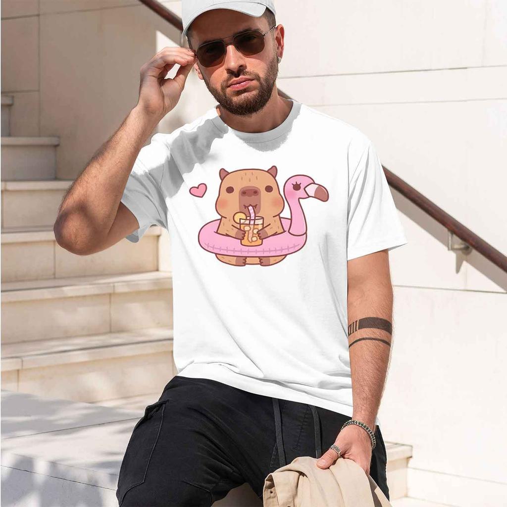 2026 New Model Capybara Loves Drinking Bubble Tea Shortsleeved Tshirt For Unisexs Summer Tide Anime Print Shirt 100 Pure Cott