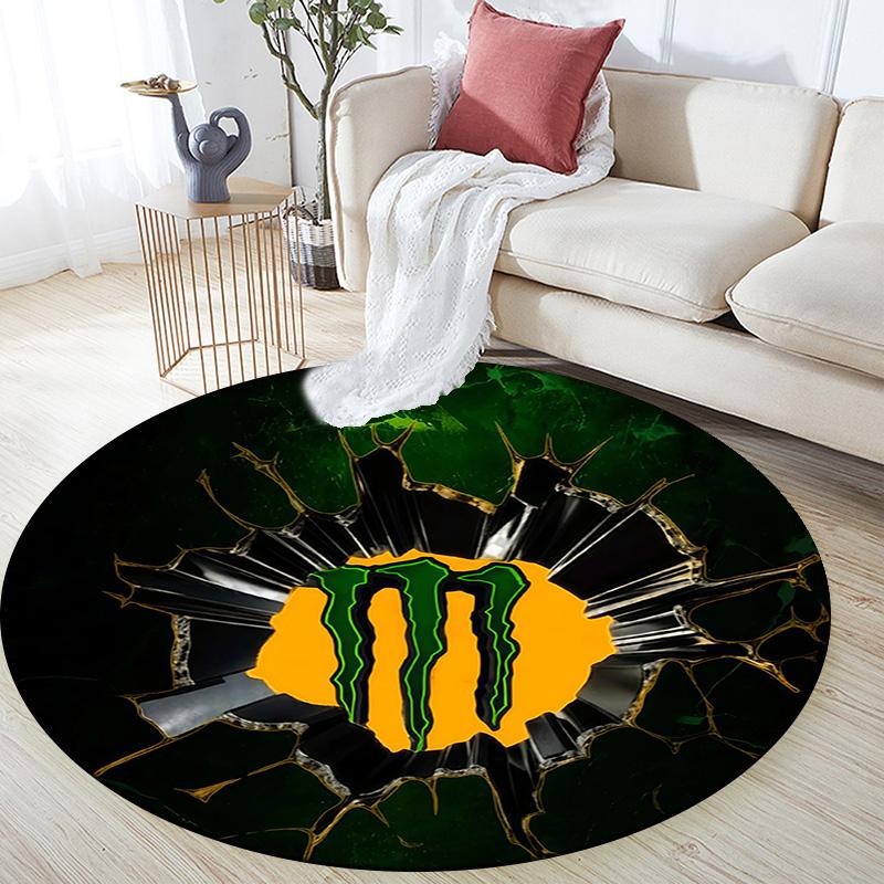 Monster Energy Round Area Rug,Carpet Rug for Living Room Bedroom Sofa Playroom Decor,Non-slip Floor Mat