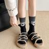Ladies Autumn Winter Cotton Color Matching Cute Cartoon Tube Pile Socks