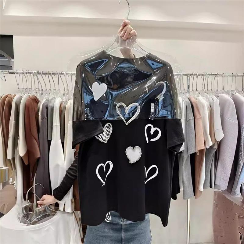Women Casual Loose Short Sleeve T-Shirt 3D Love Heart Print Cute Sweet Summer Tee Top