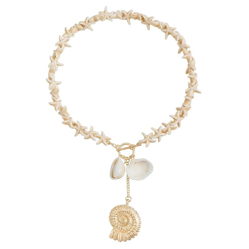 Retro Starfish White Shell Conch Pendant Necklace Women 2026 Simple Creative Starfish Beaded Choker Hand Woven beach Jewelry