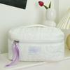Quilted Cream Cloud Makeup Bag, Portable Handheld Cosmetics Storage, Large Capacity