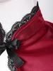Women Victorian Gothic Bolero Shrug Floral Lace Trim Stand Collar Long Puff Sleeve Front Lacing Crop Cardigan Shawl for Vampire Cosplay Costume