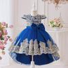 Girls' Elegant Lace Princess Evening Dress with Train for Special Occasions
