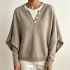 Women's Knit Cape Sweater with Spliced Collar Drop Shoulder Loose Fit Pullover for Casual Wear