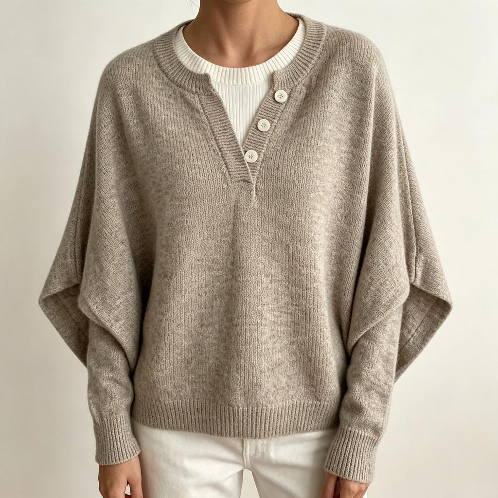 Women's Knit Cape Sweater with Spliced Collar Drop Shoulder Loose Fit Pullover for Casual Wear