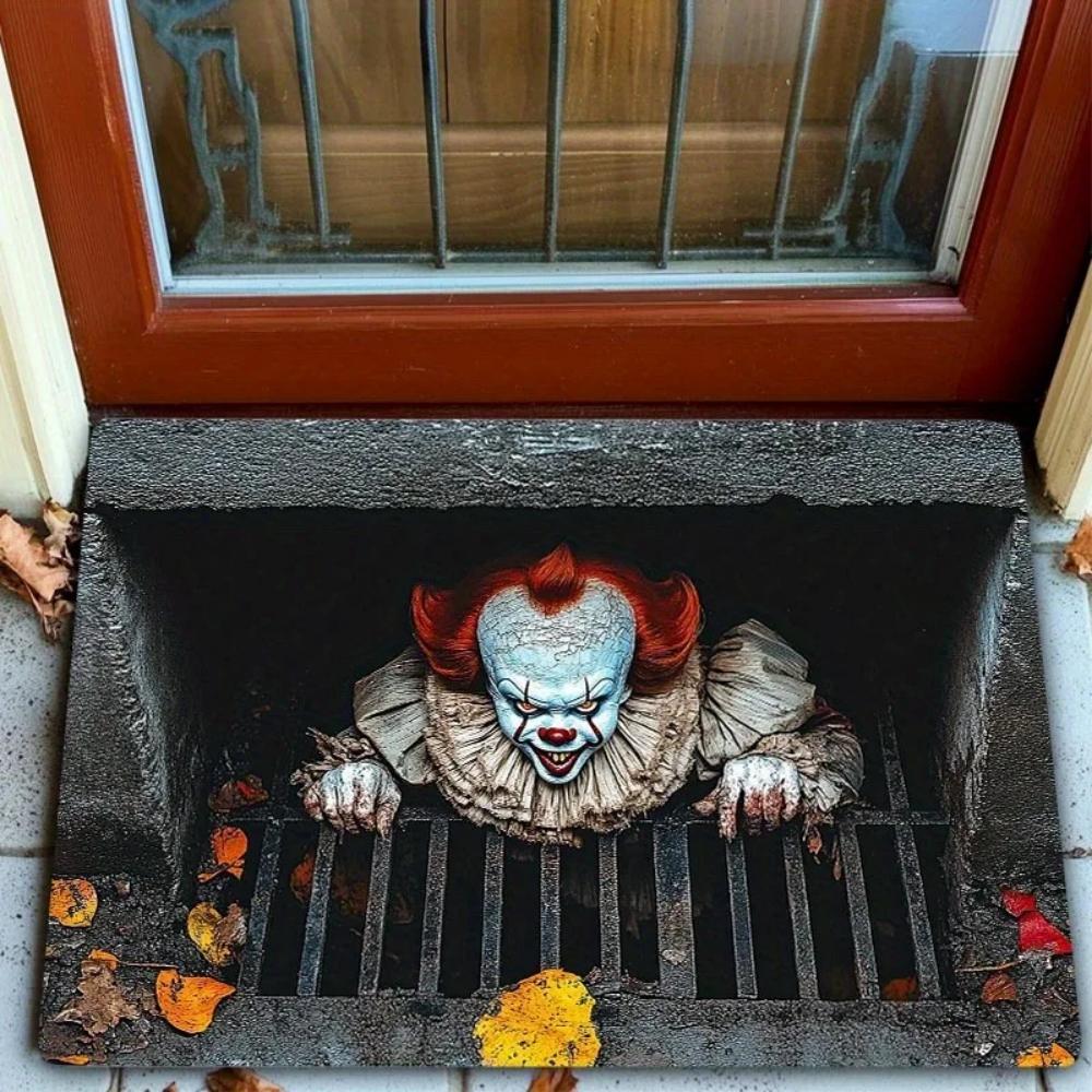 VIKAMA Halloween Horror Clown Doormat 3D Sewer Bathroom Kitchen Floor Mat Indoor Outdoor Entryway Rug Home Decor