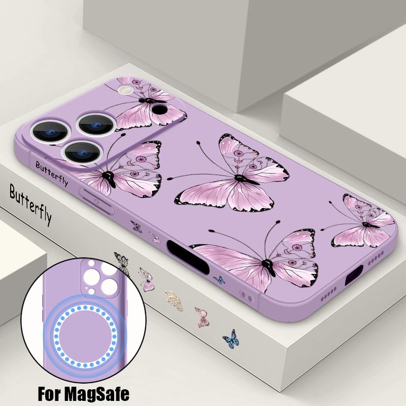 For iPhone 17 Pro Max Case INS Colorful Butterfly Flowers Pattern Magnetic For Magsafe Soft Cover For iPhone 16 15 14 13 Pro Max 17E 16E