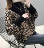 QYY Knit Loose Leopard High Dolman Fashionable Top for and Winter Women's Sweater, Fit, Pullover, Print, Neck, Sleeves, Spring, Autumn, (Black V-Neck)
