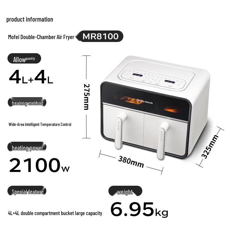 Morphy Richards 8L Dual-Korb Visueller Heißluftfritteuse CN-Stecker (Adapter enthalten)