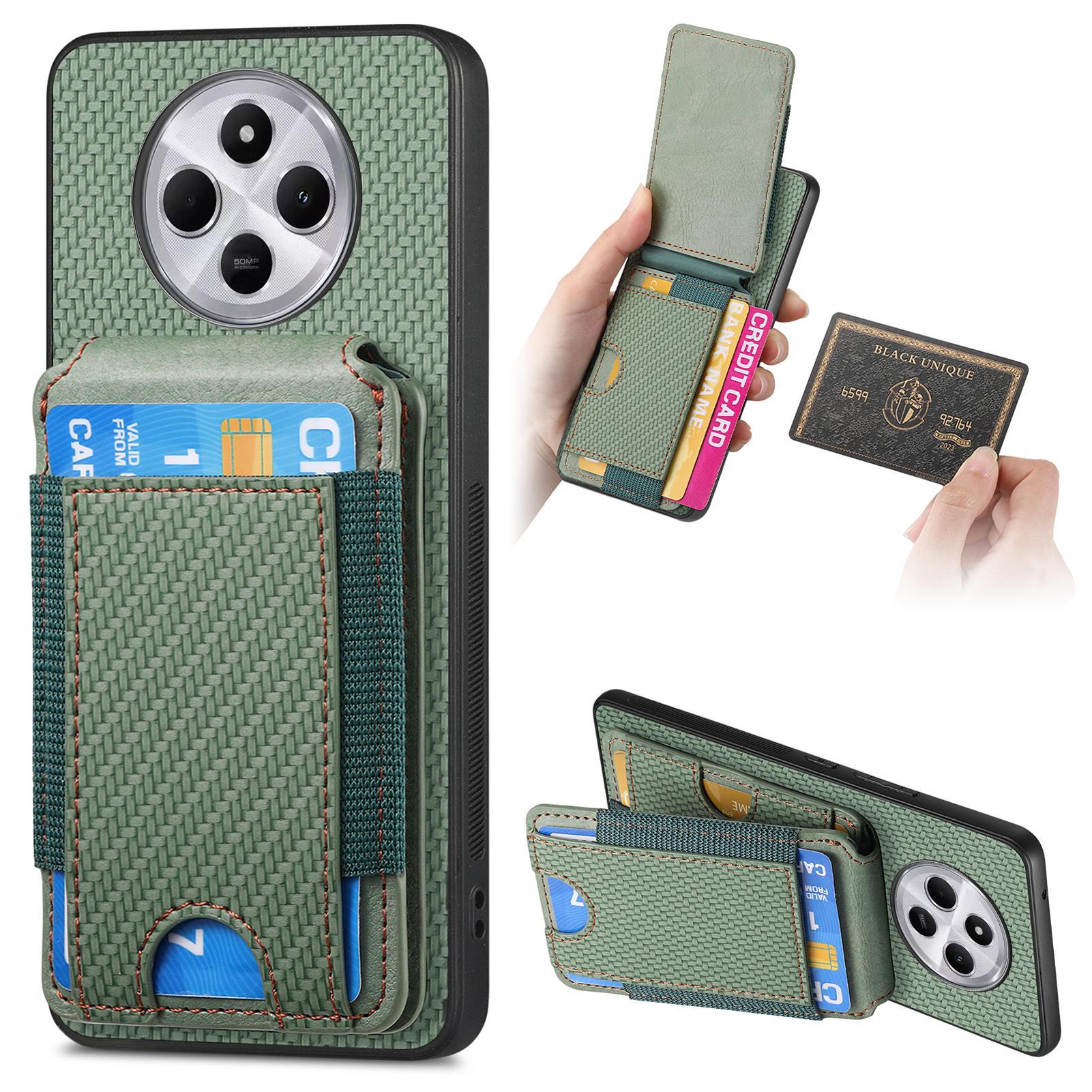 

Case with Card Holder For Xiaomi Redmi 14C 4G/14R 5G/Poco C75 4G Leather+PC+TPU Kickstand Phone Cover Green