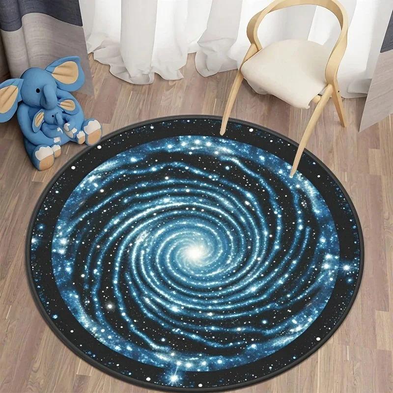Galaxy Vortex Holographic Horizon Round Carpet, Metaverse Simulated Sci-Fi, Game Room Carpet, Computer Desk & Chair Floor Mat