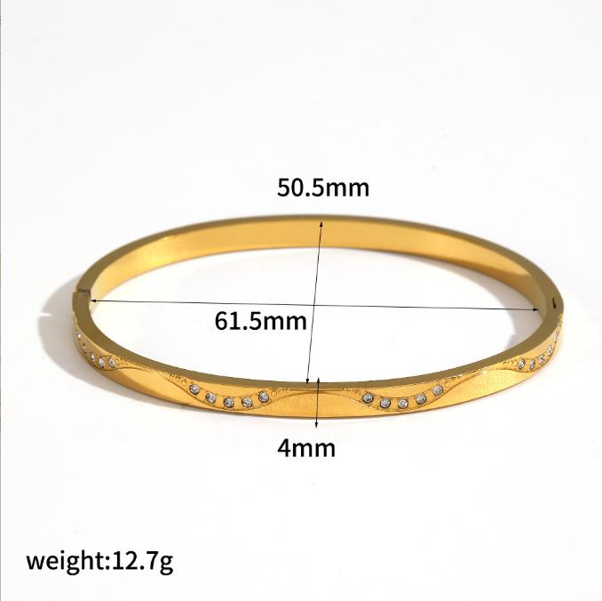European and American Diamond studded Stainless Steel Bracelet, Fashionable Spring Opening Bracelet, 18k Gold-plated Bracelet 1