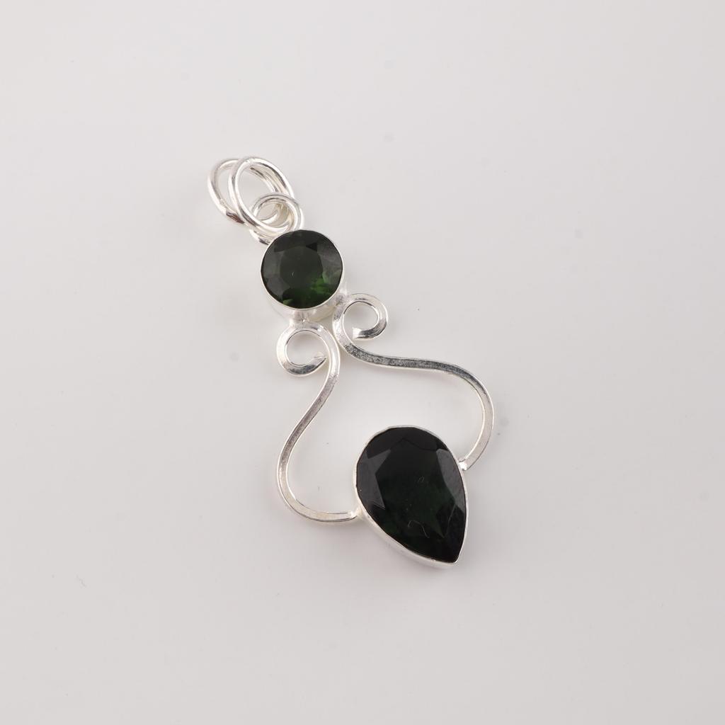 Green Tourmaline Gemstone 925 Sterling Silver Handcrafted Pendant 1.60" Gift For Her PP-13-32