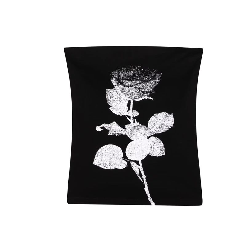 

Summer New Product Women s Clothes Retro Style Cotton Rose Print Stretch Skinny Knit Tube Top Vest Tops Black L