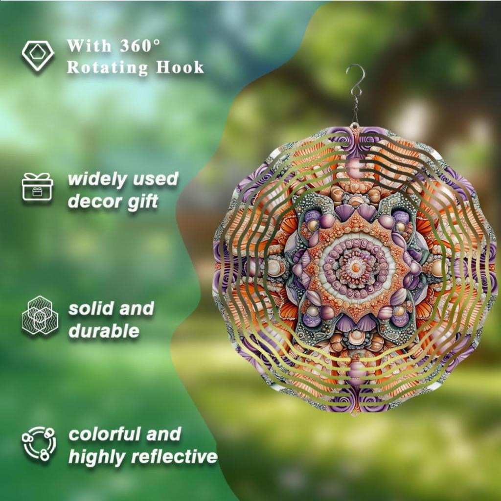 Lasergeschnittene Muschel Metall Windspiel Lebhaftes Lila Orange Gelb Gartenkunst Dekor 360 Drehbarer Haken zum Aufhängen Innen Außen Balkon