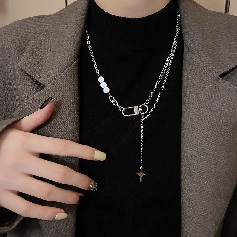 

Sweet and cool wind pearl necklace women s retro high-end long sweater chain Spice girl trend accessories