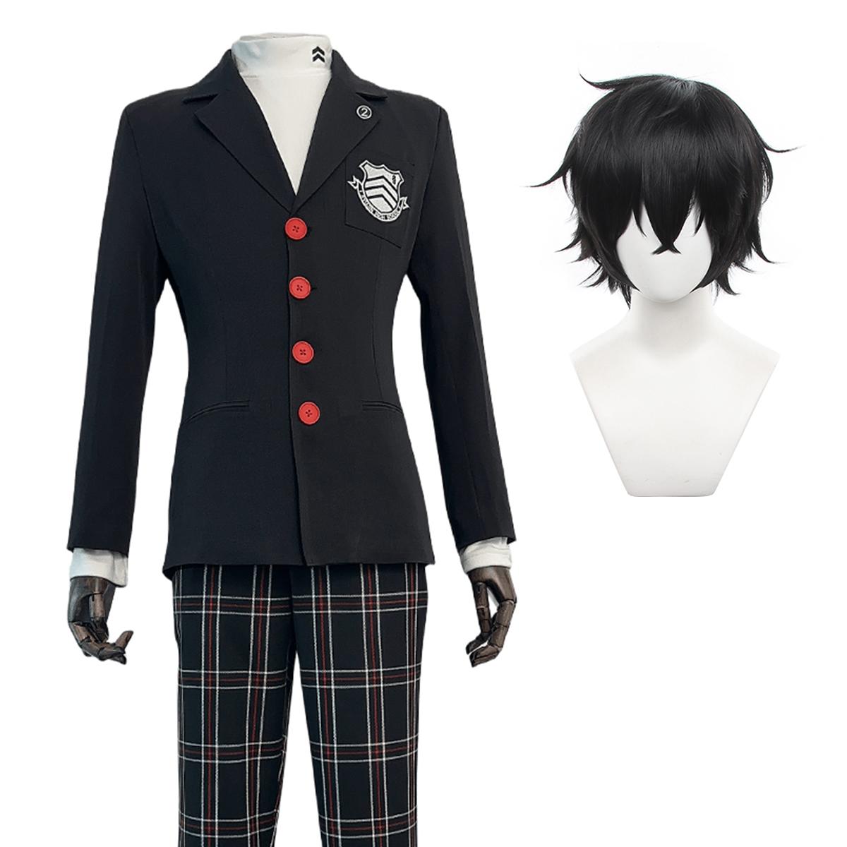 HOLOUN P5 Game Ren Amamiya Cosplay Kostuum Pruik Joker Schooluniform Borduurpak Blazer Broek Speld Dagelijkse Kleding Uniseks S black