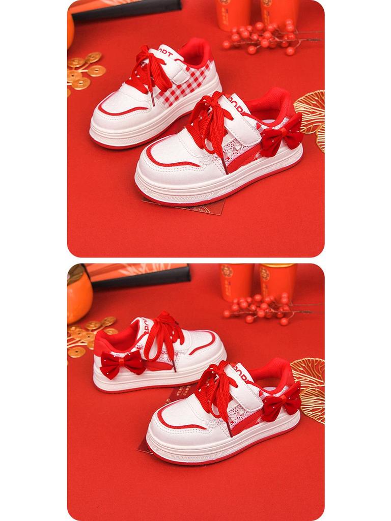 2025 Winter New Arrivals: Girls' Versatile Red Casual Sports Shoes for Middle and Big Kids