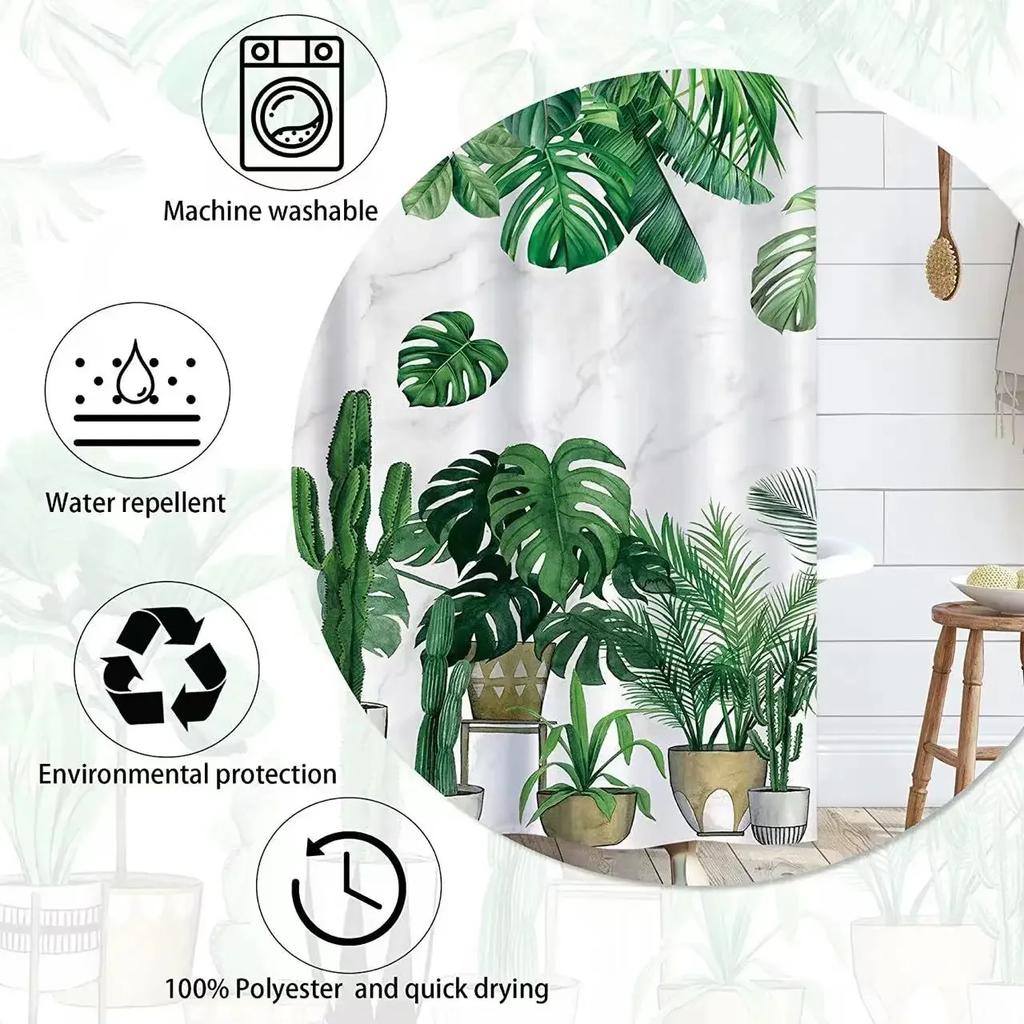 Boho Plant Shower Curtains Green Leaf Tropical Shower Curtain For Bathroom Set Palm Botanical Bohemia Bath Screen Bathroom Decor