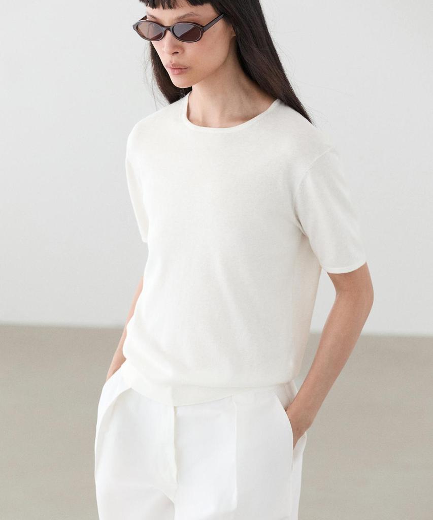 Masimodutti Cotton Blend Knit Short Sleeve Sweater