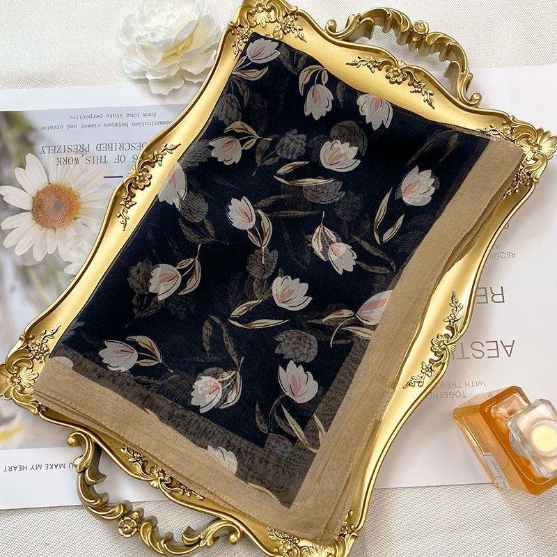 Summer Magnolia Printing Chiffon Silky Georgette Scarf Women Printing Long Soft Wrap Shawl Beach Kerchief Scarves Female Foulard