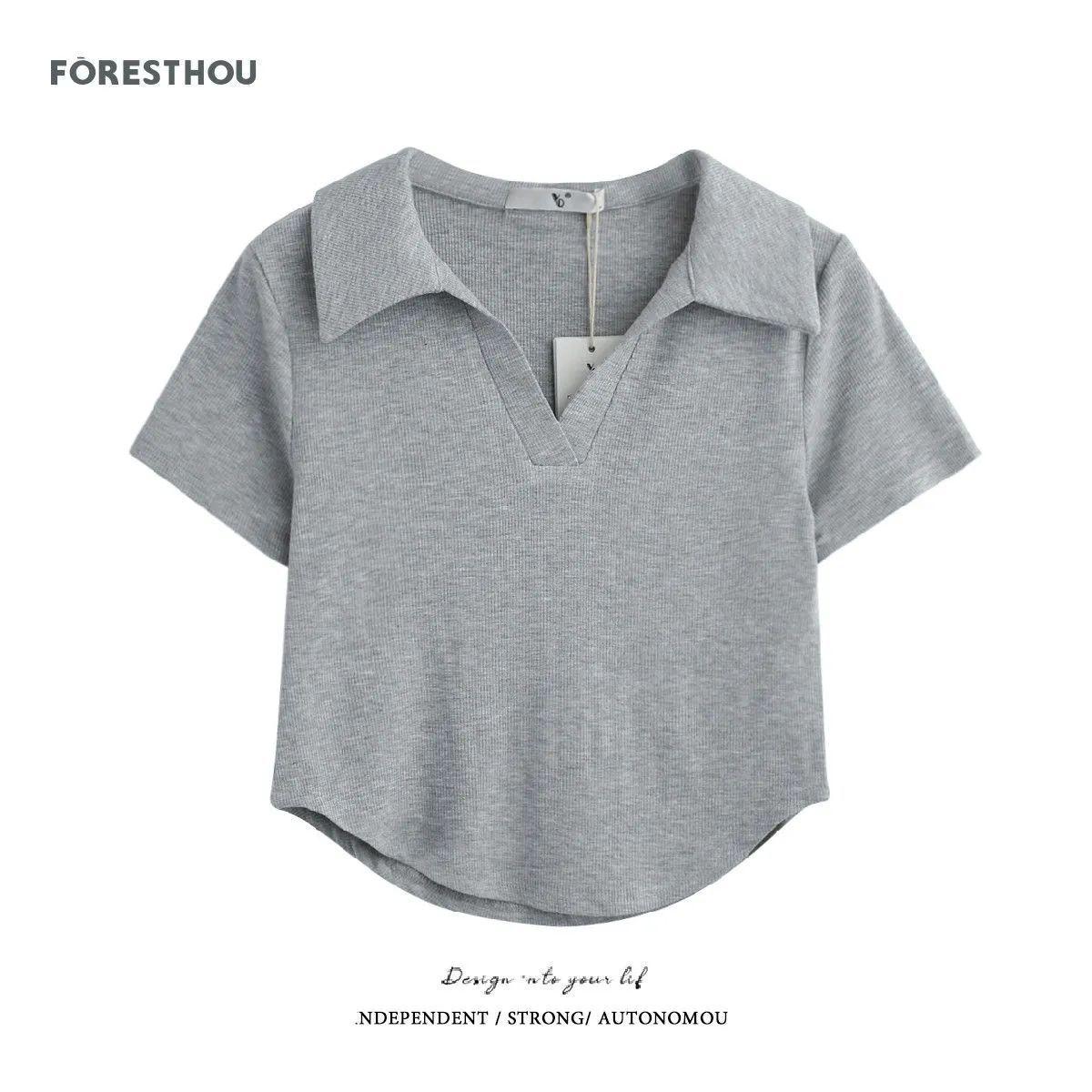 

Приталенная футболка с нерегулярным V-образным вырезом и короткими рукавами для женщин S (60-80 lbs) серый