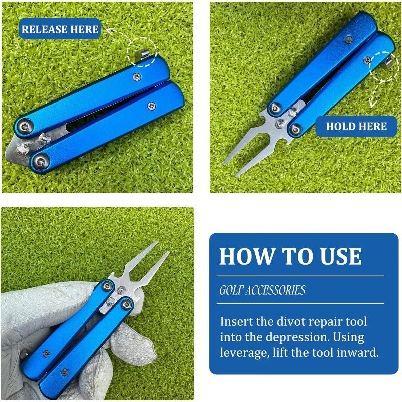 Golf Foldable Divot Repair Tool Golf Green Divot Tool, Pitch Groove Cleaner, Putting Green Fork Golf Accessories Training Tool