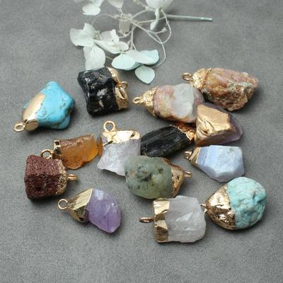 Irregular Raw Amethyst Pendant with Plated Head for DIY Necklace Jewelry