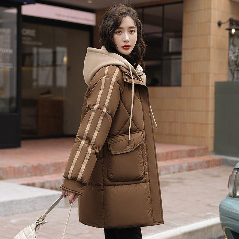 Coat for Women Winter Fleece Thickened Plush Faux Two-Piece Hooded Windbreaker Waterproof Casual Down Jacket