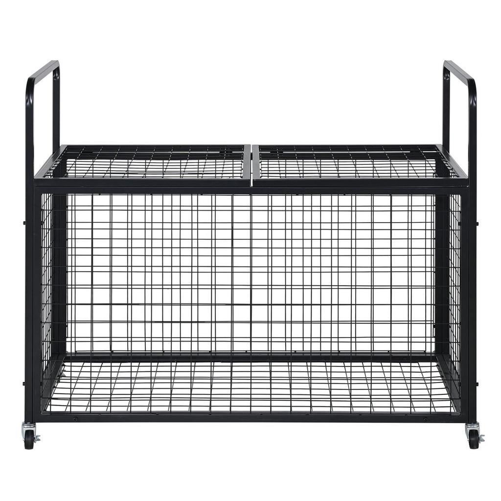 Rolling Sports Ball Storage Cart, Lockable Basketball Cage with Double Lids, Sport Equipment Holder Organizer for Indoor Outdoor, Steel Storage Rack