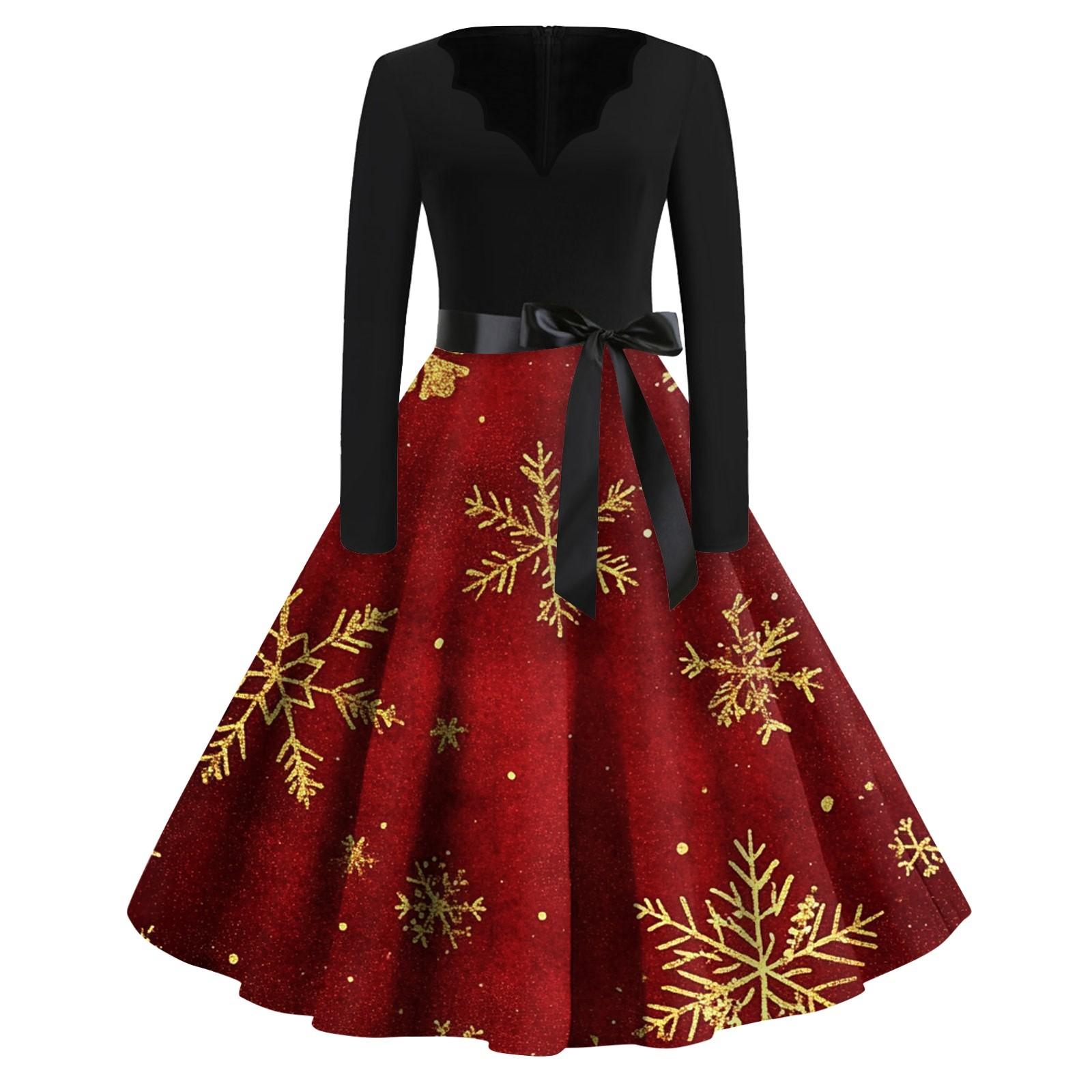 

Женские модные повседневные тонкие рождественские платья с длинным рукавом с v-образным вырезом и принтом XXXXL киноварь